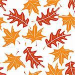 Seamless autumnal pattern with maple and oak leaves. Vector illustration