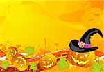 Grunge Halloween background with pumpkin and wave pattern, element for design, vector illustration