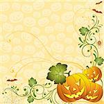 Halloween background with bat and pumpkin, element for design, vector illustration