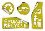 Set of green labels badges and stickers with recycle icons