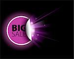Big pink sale label with surprise on black background