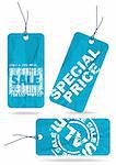Set of blue crumpled paper tags for sale, discount