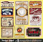 Vintage Labels Collection - nine design elements with original antique style -Set 11