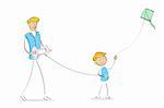 illustration of happy dad and son flying kite together