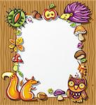 Autumnal wooden frame with natural design elements