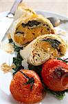 Filo parcels stuffed with squash, artichoke and spinach