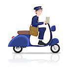 Illustrated postman riding a scooter