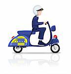 Illustrated policeman riding a scooter