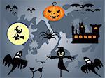 Vector set of pictures about Halloween.