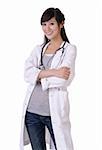 Friendly medical doctor woman of Asian with stethoscope.