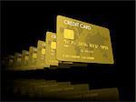 Gold credit cards serie, 3D render isolated on black