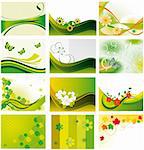 Collection of backgrounds with flowers and butterflies. Vector illustration. Vector art in Adobe illustrator EPS format, compressed in a zip file. The different graphics are all on separate layers so they can easily be moved or edited individually. The document can be scaled to any size without loss of quality.