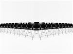 Formation of black chairs isolated on white background