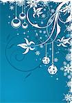 Grunge Floral Christmas Frame with snowflakes and bauble, element for design, vector illustration