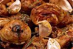 Traditional Spanish garlic chicken, food background