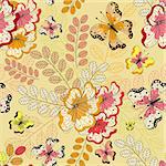 Yellow seamless floral pattern with flowers and butterflies (vector)