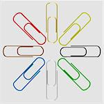 set colorful paper clips - isolated on grey background