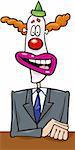 cartoon illustration of politician in clown mask giving a speech