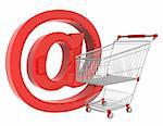 Conceptual image - virtual shopping. E-mail symbol on shopping cart