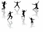 vector eps10 illustration of different jumping people silhouettes