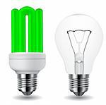energy saving green light bulb and classic light bulb