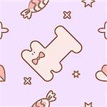 Seamless pattern with cute cat, candy and heart