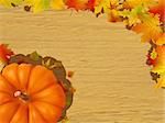Fall leaves making a border with a gourd on a brown background, fall border. EPS 8 vector file included