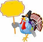 Illustration of a Thanksgiving turkey holding a blank board sign