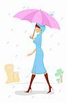 illustration of lady with umbrella in rainy day
