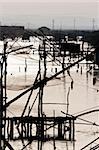 silhouette of old fishing nets, Ulcinj, Montenegro