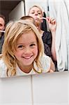 Family brushing teeths in the bathroom