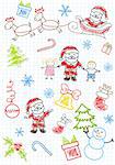 Vector drawings - Santa Claus and children. Sketch on notebook page