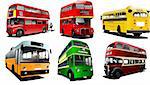 Six city buses. Coach. School bus. EPS10 Vector illustration for designers