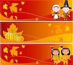 Three Cute Thanksgiving and Autumn horizontal Banners