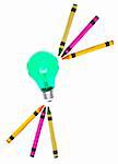 Light Bulb with Crayons for Creative Idea Concepts.  Isolated on White with a Clipping Path.