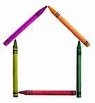 Vibrant Crayons in the Shape of a House for a Creative Home Concept.  Isolated on White with a Clipping Path.