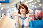 Portrait of the beautiful woman with bags in shop