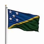Flag of the Solomon Islands with flag pole waving in the wind over white background