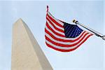 National flag and George Washington Monument, national mall, Washington DC