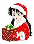 Smiling girl with gift, in xmas costume. Manga style