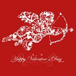 Valentine's Day Cupid with Bow and Heart Arrow Red Background