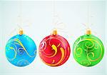 Vector illustration of colored collection of hanging shiny christmas decoration