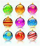 Illustration vectorielle des différentes boules de Noël couleur brillant