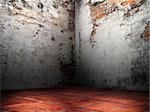 Corner room of the cracks of the brick walls cement plaster red floor
