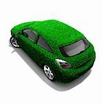 Concept of the eco-friendly car - body surface is covered with a realistic grass