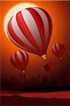 illustration of hot air balloon flying in sky