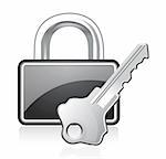 Vector padlock and key isolated on white background