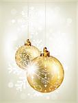 Christmas background with golden balls in editable vector format