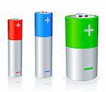 Three batteries with different size and color.