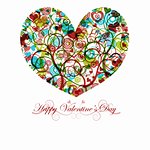 Happy Valentines Day Heart with Colorful Swirls Circles and Hearts
